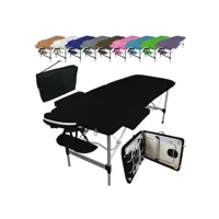 table de massage pliante 2 zones en aluminium + accessoires et housse de transport - noir egk510