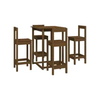 ensemble de bar 5 pcs, table et chaises de salle à manger marron miel bois de pin massif plq6717 meuble pro