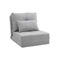 chauffeuse dossier inclinable - fauteuil convertible - 2 coussins inclus - tissu lin gris clair