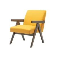 warren - fauteuil lounge en tissu moutarde et bois teinté noyer gris
