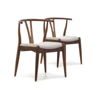 pack 2 chaises rustic, couleur noyer, bois massif, 55 cm x 54,5 cm x 76 cm i20048