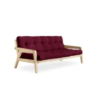 canapé convertible futon grab pin naturel coloris bordeaux couchage 130 cm. 20100886900