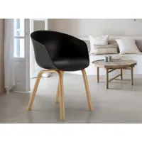 chaise avec accoudoir noir et pieds métal effet bois naturel norky