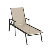 transat chaise longue bain de soleil lit de jardin terrasse meuble d'extérieur acier et tissu textilène crème helloshop26 02_0012248