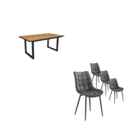 ensemble meubles table manger 170  chêne et noir  industriel lot de 4 chaises de salle à manger chaise tapissée