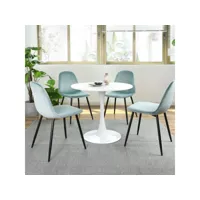 table salle à manger ronde scandinave 2-4 personnes pour salon cuisine, en bois d'ingénierie et métal, blanc, 80x80x73cm