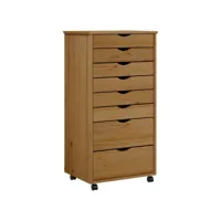 armoire de rangement, armoire roulante avec tiroirs moss bois de pin marron miel pks54247 meuble pro