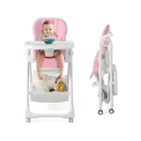costway chaise haute bébé convertible, chaise portable pour tout-petits avec double plateau détachable, siège enfant avec dossier et repose-pieds réglables, roues verrouillables, de 6 à 36 mois (rose)
