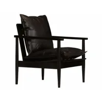 fauteuil chaise siège lounge design club sofa salon cuir véritable avec bois d'acacia noir helloshop26 1102335