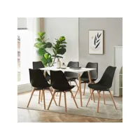 lot de 6 chaises de cuisine en a manger design contemporain scandinave pieds bois de chene - noir