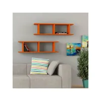 homemania set de 2 étagères ray - murale flottante, pour livres - pour séjour, bureau, chambre - orange en bois, 100 x 22 x 24 cm