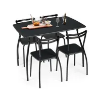 giantex table à manger avec 4 chaises, ensemble table et 4 chaises de salle à manger en cadre métal à dossier incurvé ergonomique & pieds antidérapants, pour maison salon cuisine, style moderne, noir