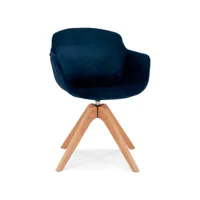 chaise avec accoudoirs 'berni' en velours bleu et pieds en bois naturel chaise avec accoudoirs 'berni' en velours bleu et pieds en bois naturel