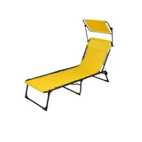 chaise longue bain de soleil avec pare soleil et coussin coloris jaune 190x25x57cm