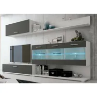 set de tv,  meuble tv, étagère haute , meuble haut, vitrine led coloris blanc, graphite