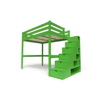 lit mezzanine bois avec escalier cube sylvia 140x200  vert cube140-ve