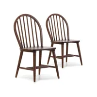 pack 2 chaises clarck couleur noyer, bois massif, 48 cm x 48 cm x 92 cm i20042