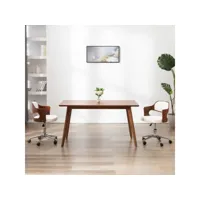 chaise pivotante de bureau blanc bois courbé et similicuir 2