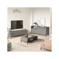 ensemble meuble tv, table basse et buffet shin gris béton et noir