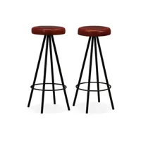 lot de deux tabourets de bar design chaise siège cuir véritable et acier marron helloshop26 1202069