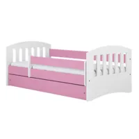 lit enfant avec barrière de sécurité amovible rose klaky-matelas mousse-80x160