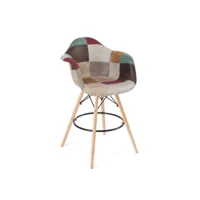 chaise de bar patchwork scandinave simili cuir avec accoudoirs tiba