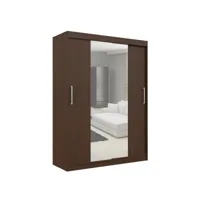 helia - armoire à portes coulissantes + grand miroir chambre couloir salon - 200x150x60cm - armoire penderie moderne - wengé