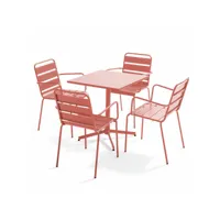 ensemble table de jardin et 4 fauteuils en métal argile - palavas