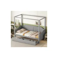 lit à baldaquin en bois de taille 90x200 avec tiroirs de rangement 3-en-1, gris moselota