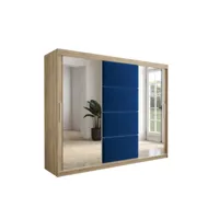 armoire de chambre tapila 2 avec tiroirs sonoma/bleu 250 avec 2 portes coulissantes style contemporain penderie avec étagères