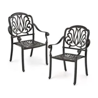 costway lot de 2 chaises de jardin en fonte d’aluminium, chaises de biatro avec accoudoirs, chaise salon de jardin empilable, pour terrasse, balcon, cour (bronze, en fleur)