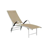transat chaise longue bain de soleil lit de jardin terrasse meuble d'extérieur textilène et aluminium crème helloshop26 02_0012930