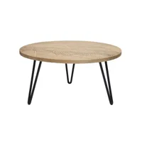 table basse ronde gravée bois manguier massif et métal noir d80 cm vibes