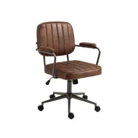 fauteuil de bureau industriel vintage sur roulettes en synthétique marron vieilli hauteur réglable bur10685
