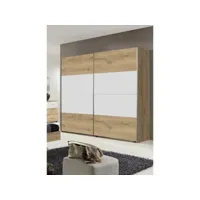 armoire placard meuble de rangement coloris imitation chêne poutre/blanc - longueur 225 x hauteur 210 x profondeur 65 cm