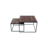 table basse gigogne carrée en bois massif collection queen. meuble style industriel