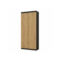 prato - armoire de bureau- bibliothèque avec portes  - 80x35x180 cm - 8 étagères - gris&aspect bois