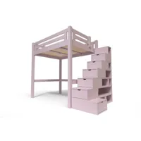 lit mezzanine adulte bois + escalier cube hauteur réglable alpage 160x200  violet pastel alpag160cub-vip