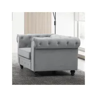 grand fauteuil chesterfield velours argent