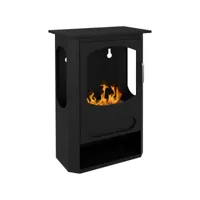 cheminée bioéthanol design contemporain - range bûches - brûleur 1,2 l - contrôle de flamme et manche inclus - acier noir