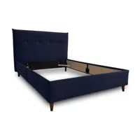 dali - cadre de lit - 140x190 - en velours - best mobilier - bleu marine