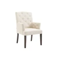 chaise de salle à manger sugar en tissu  assise style chesterfield  piètement en bois de caoutchouc , crème/antique