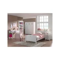 lit 90x200 - chevet 3 tiroirs - armoire 3 portes - bureau et bibliothèque amori - blanc