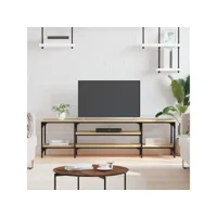 meuble tv, banc tv, meuble télé avec etagères et rangement chêne sonoma 161x35x45 cm bois d'ingénierie et fer meuble pro lww65681