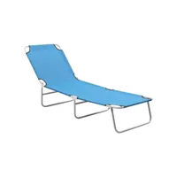 transat chaise longue bain de soleil lit de jardin terrasse meuble d'extérieur pliable acier et tissu bleu turquoise helloshop26 02_0012800