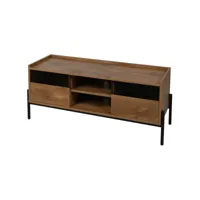 meuble tv 2 portes helio en bois et structure métal - marron et noir