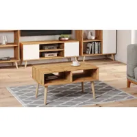 table basse de salon, table porte-revues avec 2 étagères et pieds, style scandinave, 55x90h55 cm, couleur érable 8052773821186