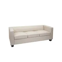 canapé, sofa lille, 3 places, 191x75x70cm ~ simili-cuir, crème