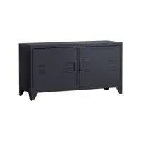 meuble tv banc tv design industriel - 2 placards, 2 étagères, 4 passe-fils - tôle métal noir