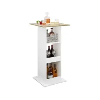 table de bar carrée avec 3 étagères.table cuisine.meuble d'appoint.60x60x112cm.chêne claire+blanc